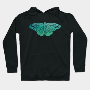 Butterfly Design in Blue and Green Paint Strokes Pattern Hoodie